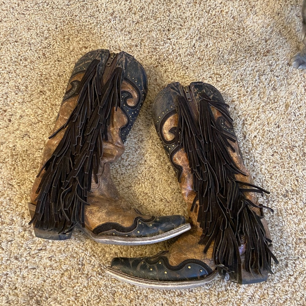 Brown Corral Fringe Boots size 8 with zippers